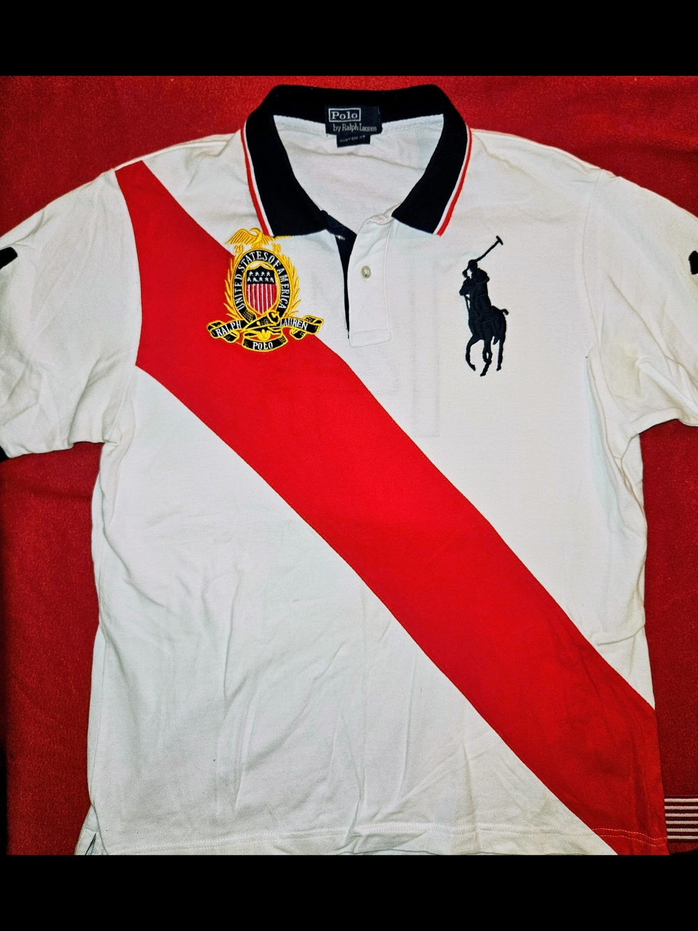 Polo Ralph Lauren Big Pony Polo Shirt Men’s Large Custom Fit White Red Stripe US